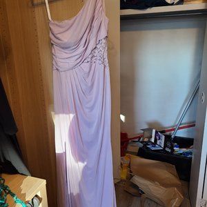 Lilac Maxi Bridesmaid Dress - One Shoulder - Lace Detail - Size 8